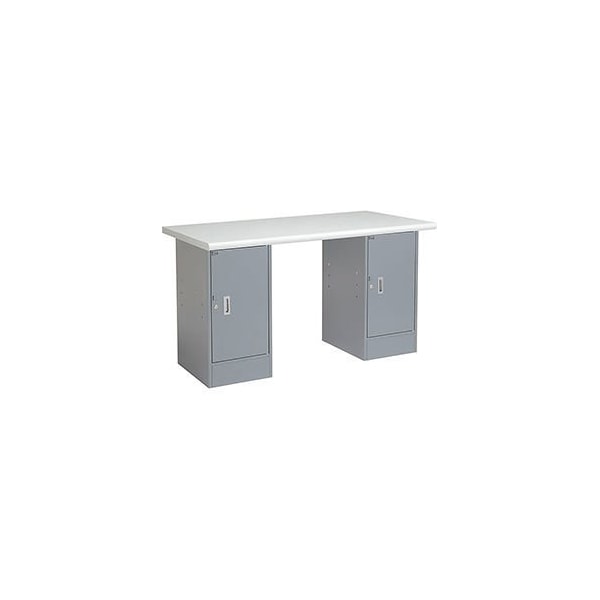 Global Equipment 72 x 30 Pedestal Workbench - 2 Cabinets, Plastic Laminate Safety Edge - Gray 607661 - main